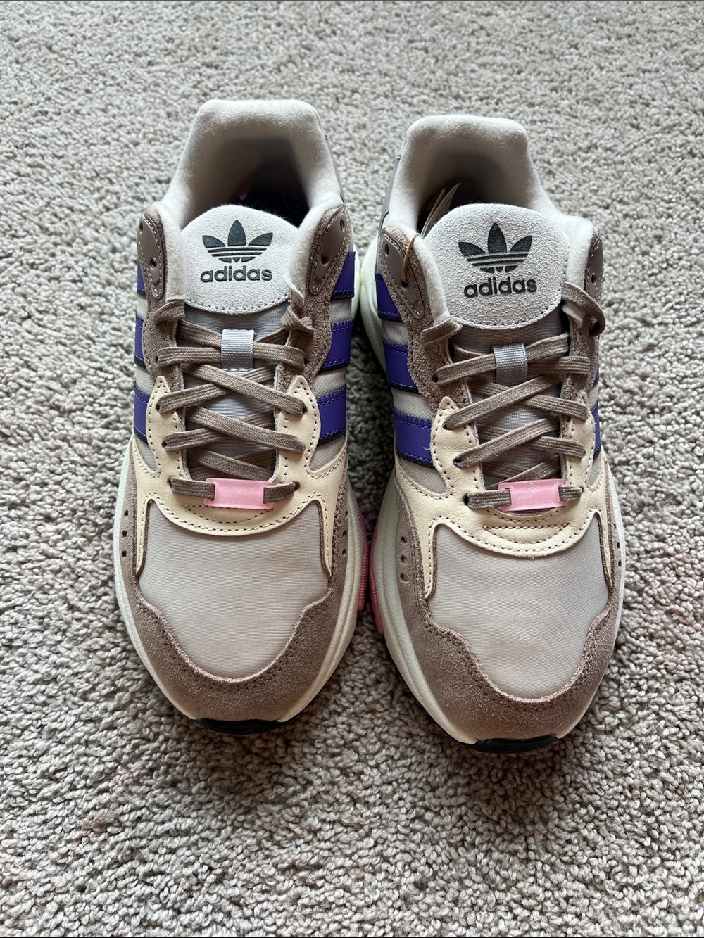 adidas Taupe & Purple Retro Runner with Pink Accent